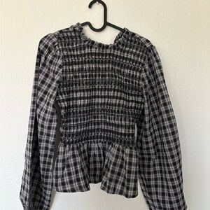 Lulu's Black and White Plaid Smocked Blouse